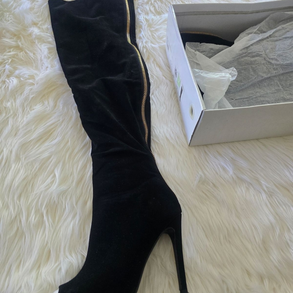Over the knee black boots open toe